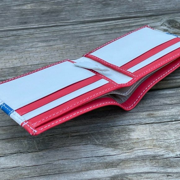 Men Wallet Multi Color Stripe Bi fold Card Holder Handmade Genuine Leather Purse - Picture 8 of 13